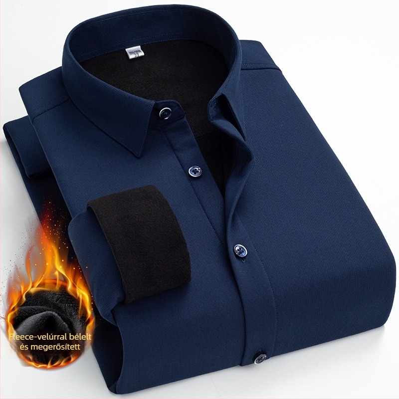 Téli hosszú ujjú ing fleece bélésével, vasalásmentes, poliészter