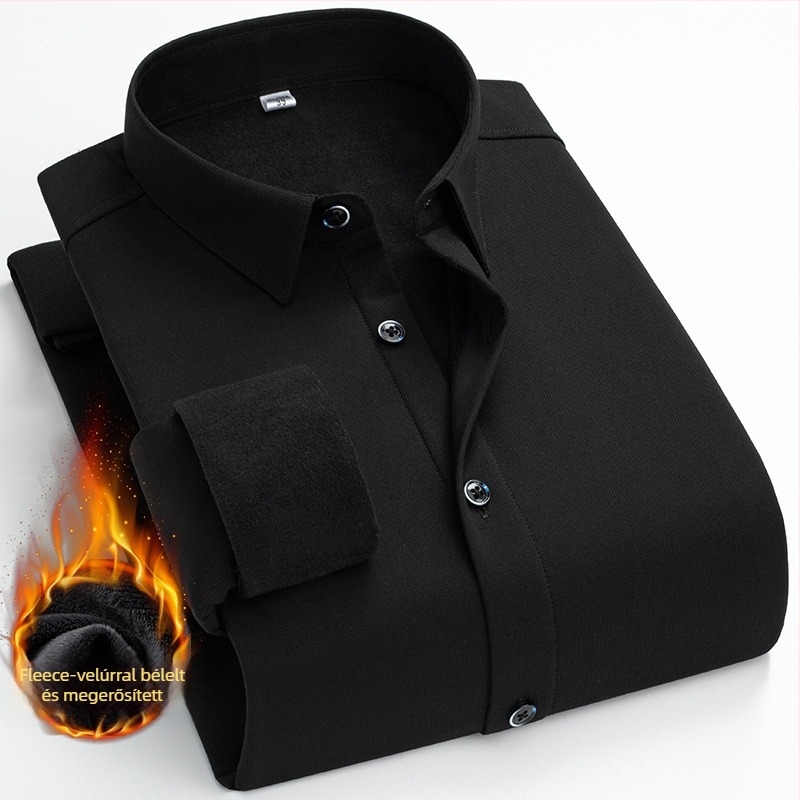 Téli hosszú ujjú ing fleece bélésével, vasalásmentes, poliészter