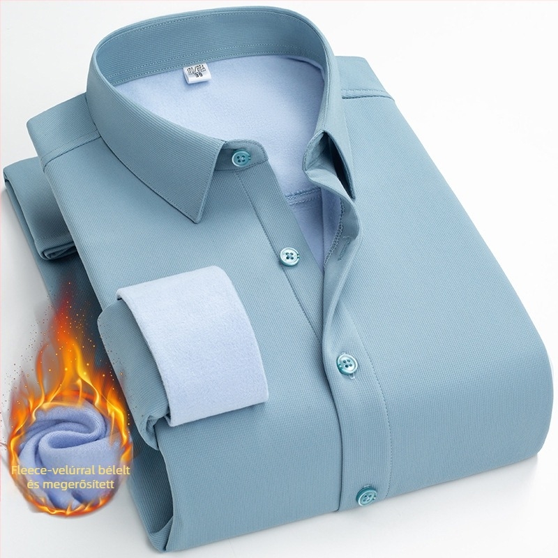 Téli hosszú ujjú ing fleece bélésével, vasalásmentes, poliészter