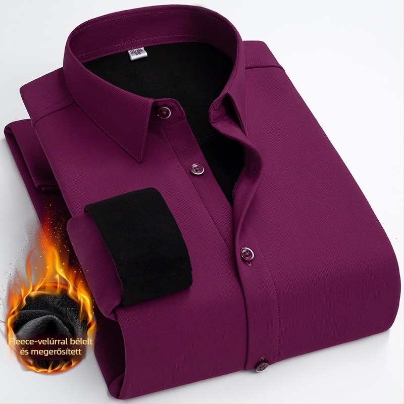Téli hosszú ujjú ing fleece bélésével, vasalásmentes, poliészter