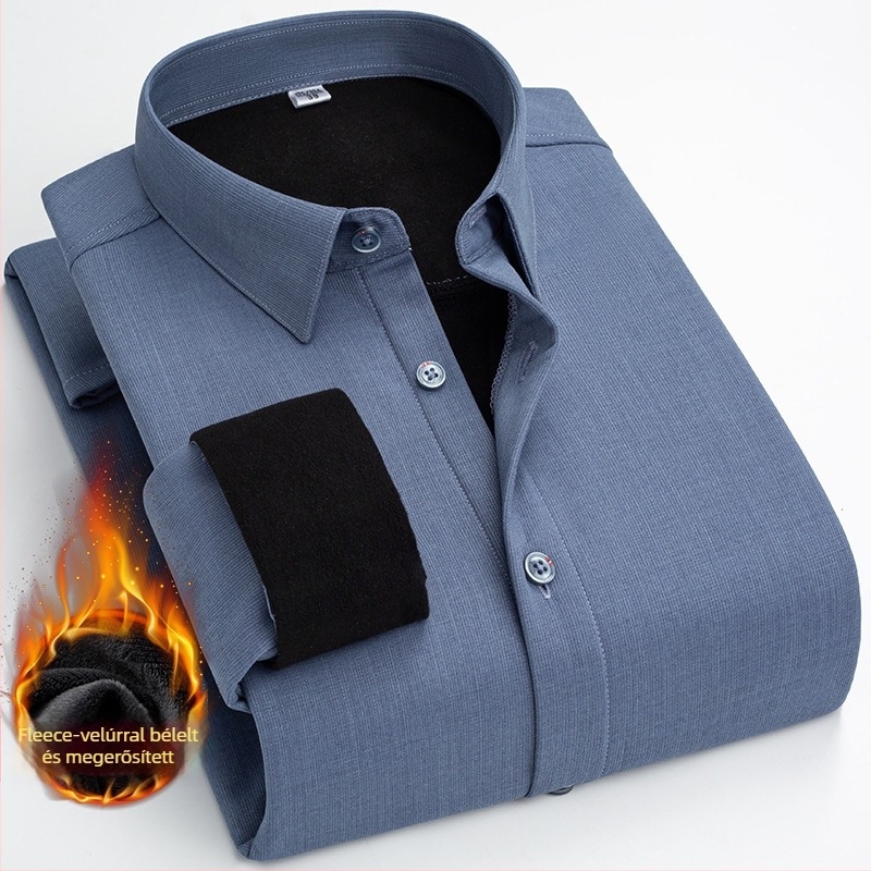 Téli hosszú ujjú ing fleece bélésével, vasalásmentes, poliészter