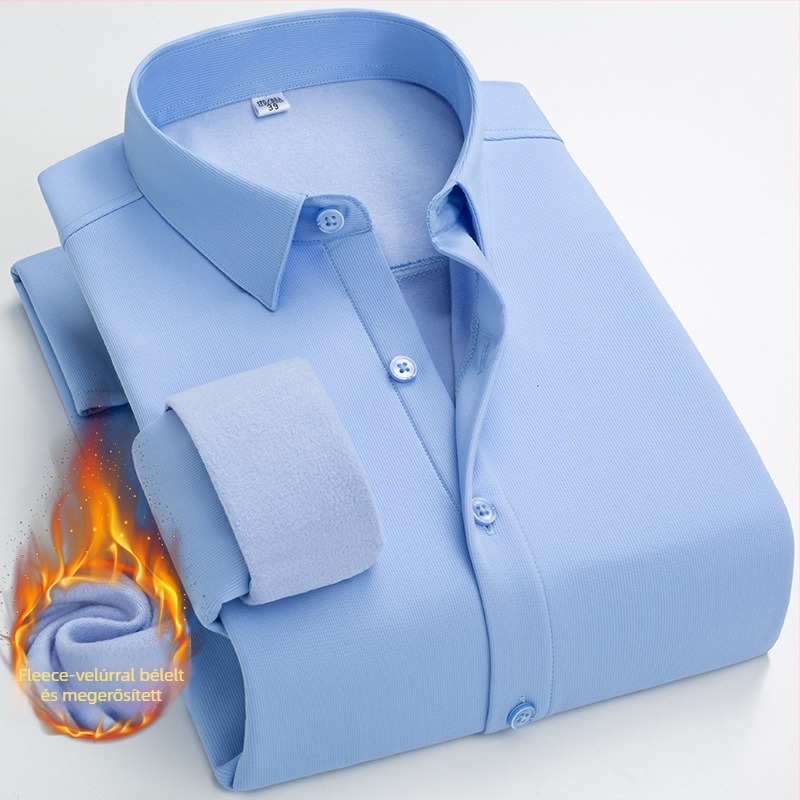 Téli hosszú ujjú ing fleece bélésével, vasalásmentes, poliészter