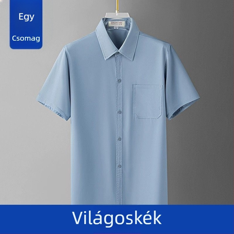 Férfi selyem hosszú ujjú ing, laza szabású, széles gallér, lélegző, egyszínű mintázat