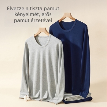 Férfi 100% pamut termikus alsóruha készlet: felső környakú, hosszú ujjú és nadrág, vast anyag (201–250 g/m2), deréktámasz, középkorú férfiaknak