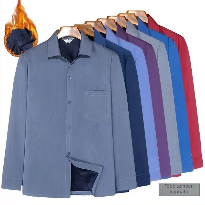 Férfi fleece-béléssel ellátott, vastag anyagú hosszú ujjúing, egyszínű, laza szabású, nagy méret