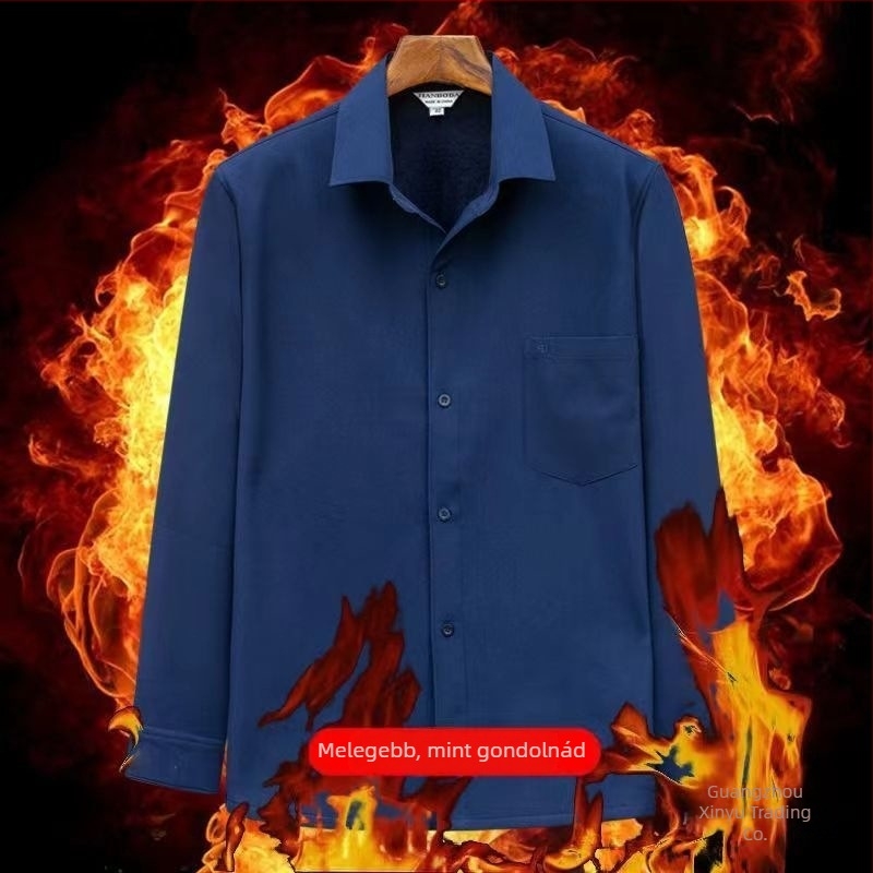 Férfi fleece-béléssel ellátott, vastag anyagú hosszú ujjúing, egyszínű, laza szabású, nagy méret