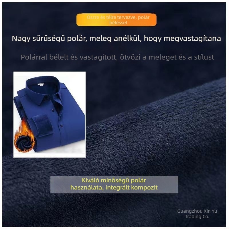 Férfi fleece-béléssel ellátott, vastag anyagú hosszú ujjúing, egyszínű, laza szabású, nagy méret