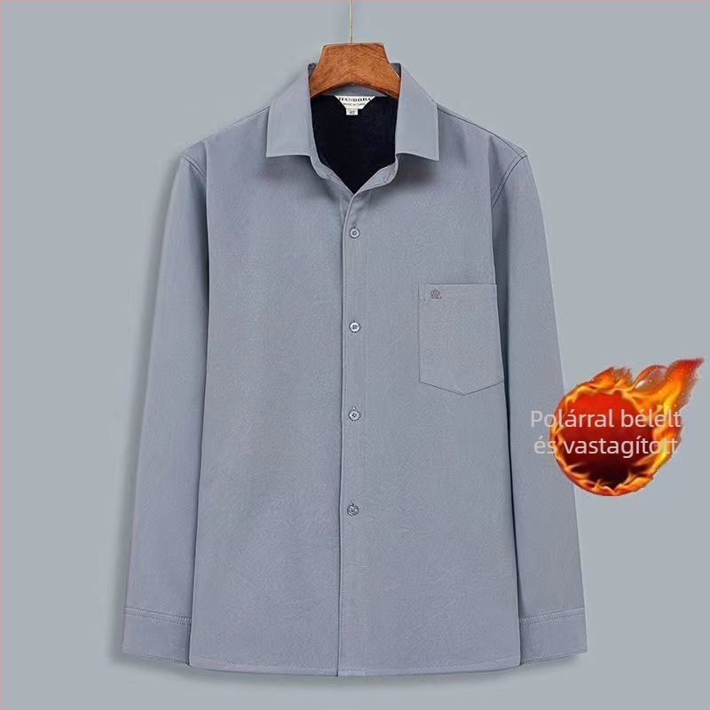 Férfi fleece-béléssel ellátott, vastag anyagú hosszú ujjúing, egyszínű, laza szabású, nagy méret