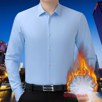 100% bambuszrostból készült ing, üzleti casual kardigán stílus, hosszú ujjú, gallér rever, vastagított