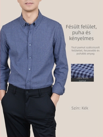 Őszi 2024 férfi pamutból készült kockás ing, hosszú ujjú, lazább szabás, vasalásmentes