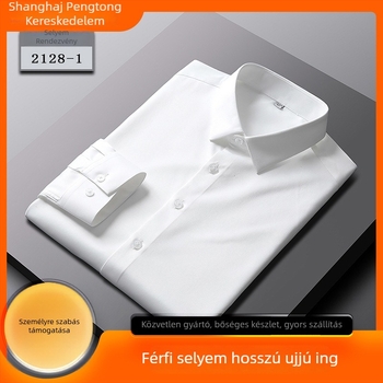 Selyem hosszú ujjú ing középkorú férfiak számára, slim-fit, üzleti stílus, lélegző