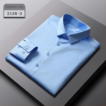 Selyem hosszú ujjú ing középkorú férfiak számára, slim-fit, üzleti stílus, lélegző