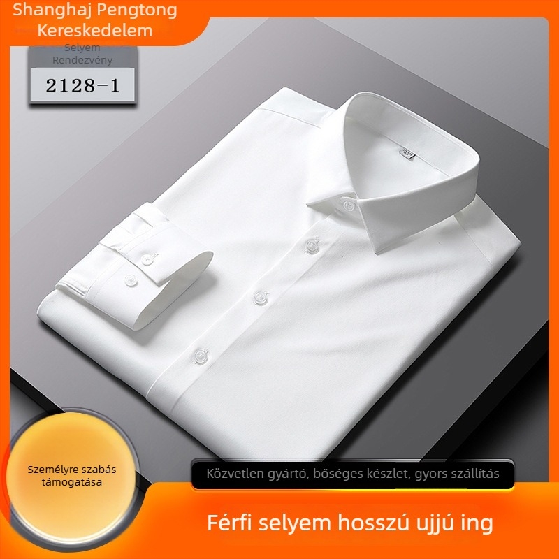 Selyem hosszú ujjú ing középkorú férfiak számára, slim-fit, üzleti stílus, lélegző