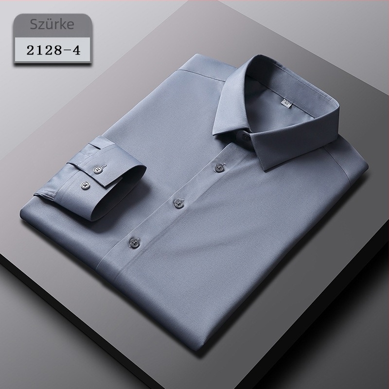 Selyem hosszú ujjú ing középkorú férfiak számára, slim-fit, üzleti stílus, lélegző