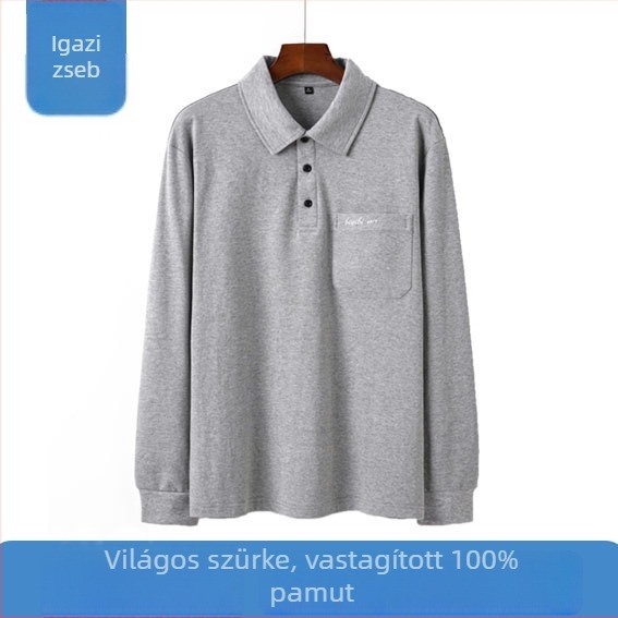 Hosszú ujjú, 100% pamut poloing férfiaknak – őszi-tavasz, egyszerű, mindennapi fazon klasszikus gallérral