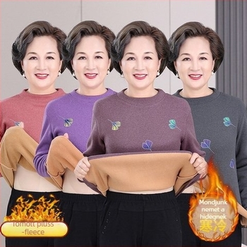 Téli melegítő felső pamut-poliészter anyagból, hosszú ujjú, fél magas gallér, normál hosszúság, mintázat