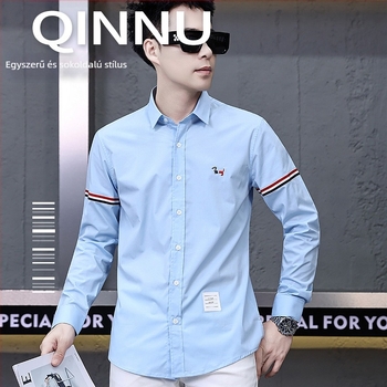 Férfi hosszú ujjú ing, Tencel-pamut keverékből, csíkos mintázat, gallér lapos, laza szabás