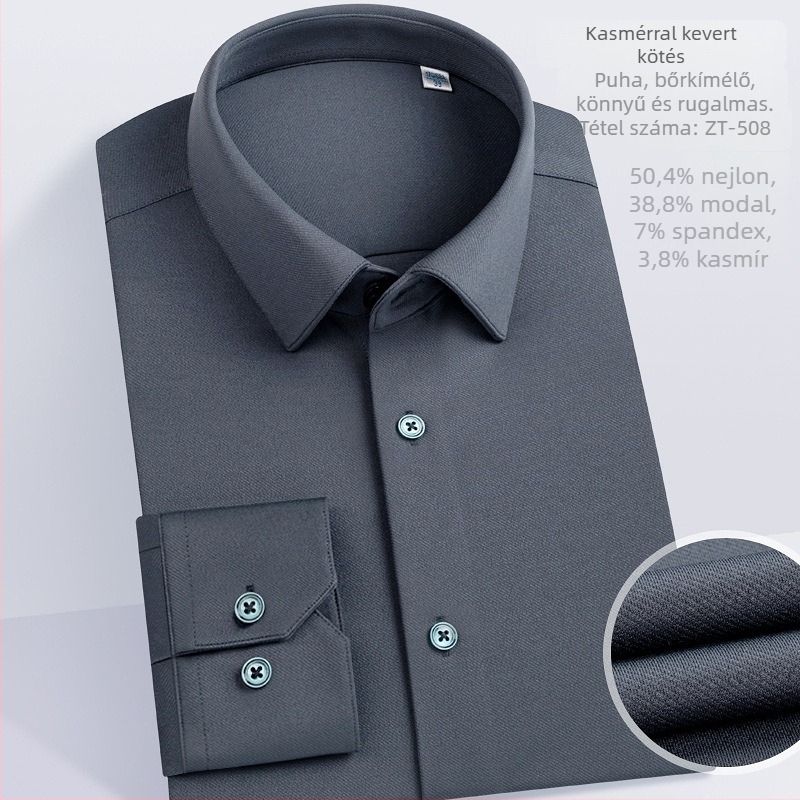 Modal-kasmír keverék kötött ing – üzleti casual stílushoz, hosszú ujjú, négyzetes gallér, vasalás nélkül, vastagított