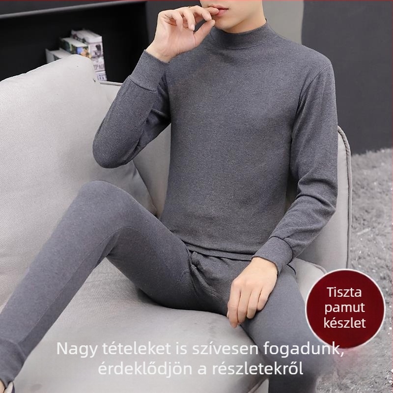 Férfi akril fleece meleg garnitúra közepesen magas gallérral, hosszú ujjú, extrán vastag anyag