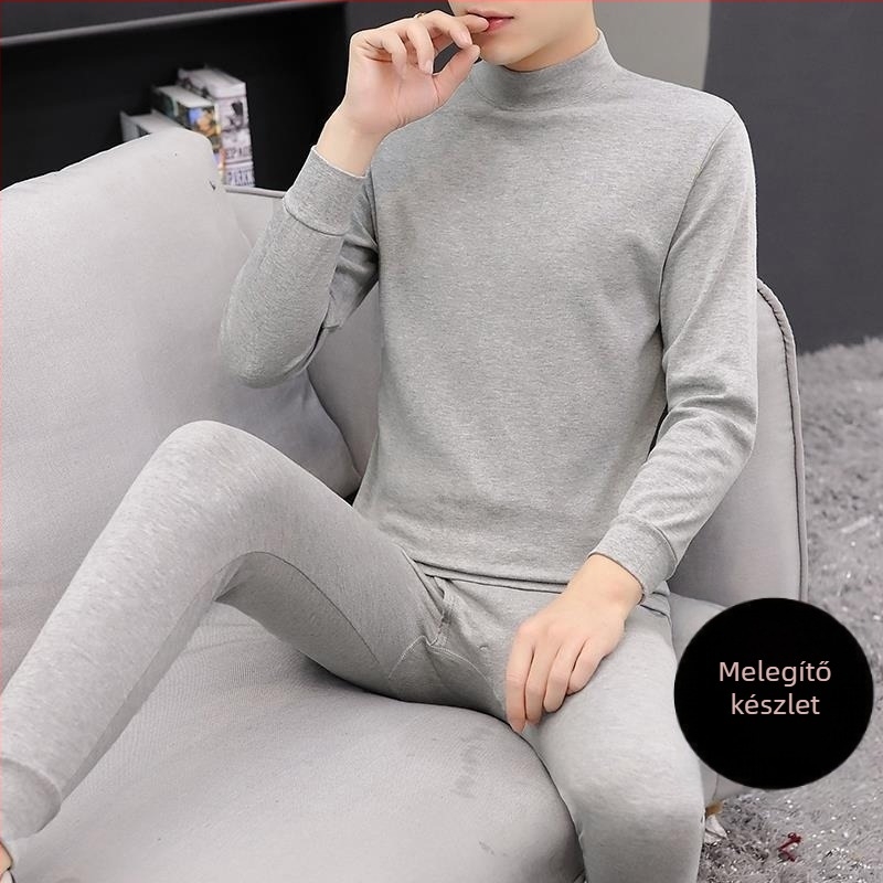 Férfi akril fleece meleg garnitúra közepesen magas gallérral, hosszú ujjú, extrán vastag anyag