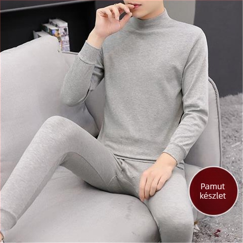 Férfi akril fleece meleg garnitúra közepesen magas gallérral, hosszú ujjú, extrán vastag anyag