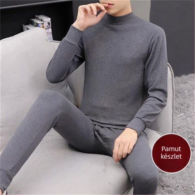 Férfi akril fleece meleg garnitúra közepesen magas gallérral, hosszú ujjú, extrán vastag anyag