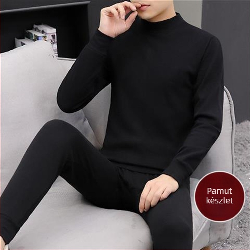 Férfi akril fleece meleg garnitúra közepesen magas gallérral, hosszú ujjú, extrán vastag anyag