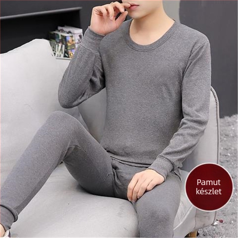 Férfi akril fleece meleg garnitúra közepesen magas gallérral, hosszú ujjú, extrán vastag anyag