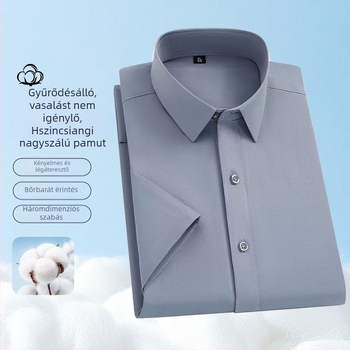Férfi nyári rövid ujjú fehéring, egyszínű pamutkeverék, lélegző, üzleti casual és formális munkaöltözethez.