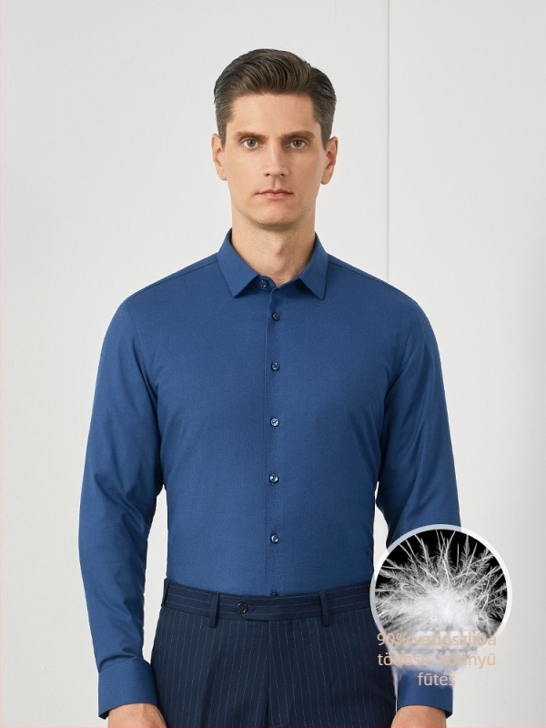 Férfi modal ing fleece béléssel, karcsú szabásvonal, négyszögletes gallér, hosszú ujjú
