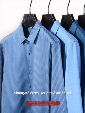 Férfi fleece-béléssel ellátott ing, hosszú ujjú, slim-fit, négyszögletes gallér, vasalást nem igényel