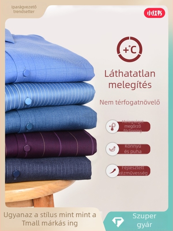 Férfi fleece-béléssel ellátott ing, hosszú ujjú, slim-fit, négyszögletes gallér, vasalást nem igényel