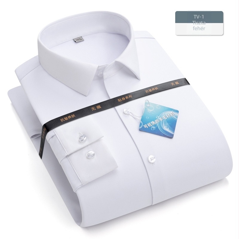 Férfi fleece-béléssel ellátott ing, hosszú ujjú, slim-fit, négyszögletes gallér, vasalást nem igényel