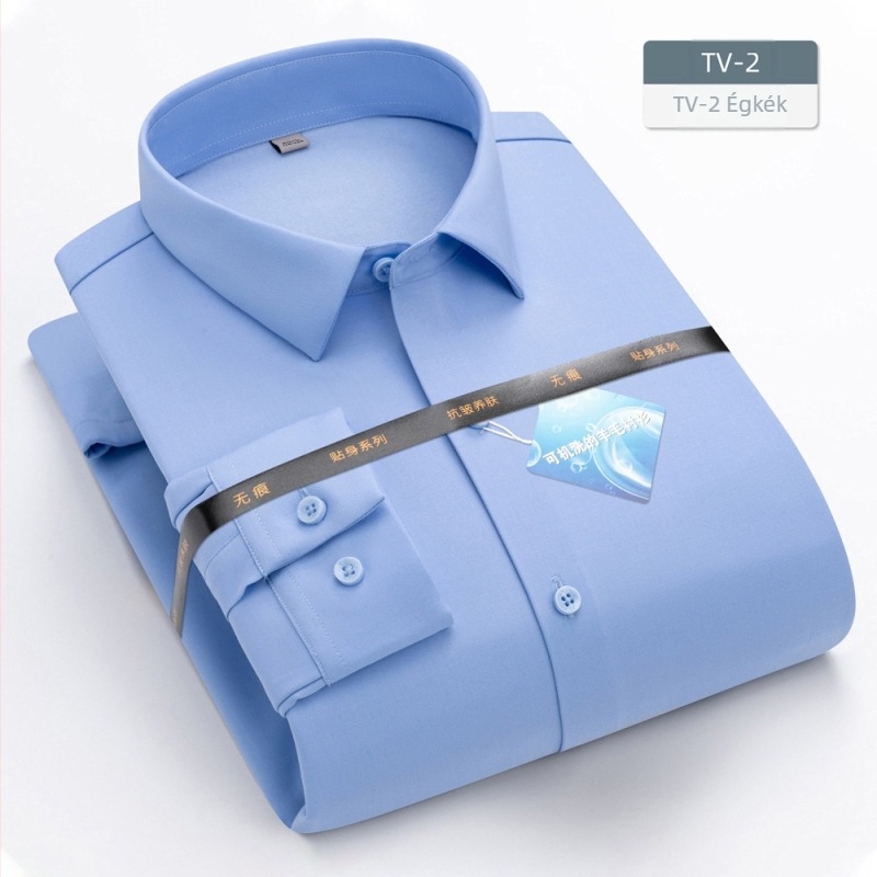 Férfi fleece-béléssel ellátott ing, hosszú ujjú, slim-fit, négyszögletes gallér, vasalást nem igényel
