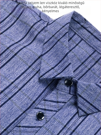 Nyári férfi rövid ujjú ing len és Mulberry Silk anyagból, kockás mintázat, zsebbel