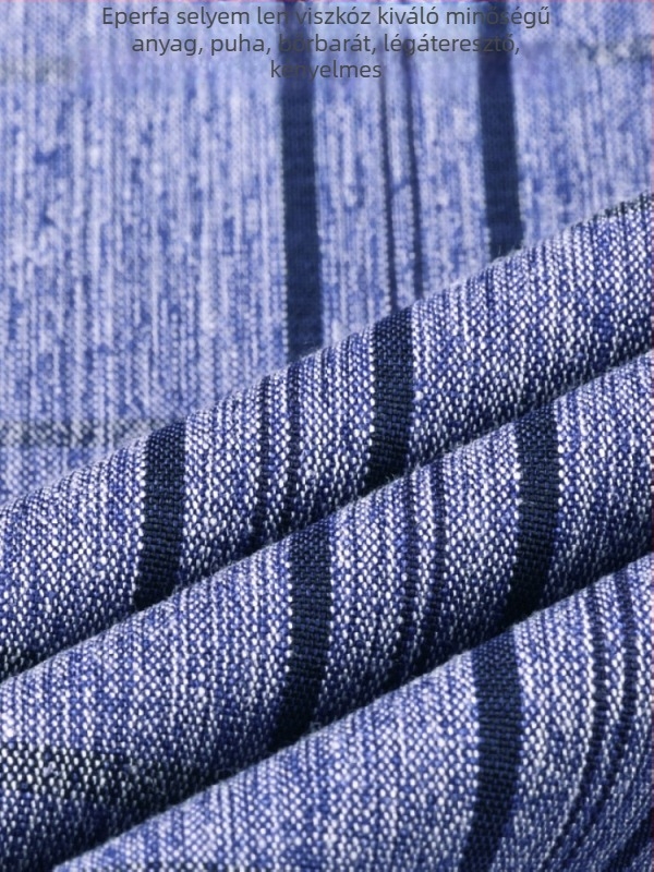 Nyári férfi rövid ujjú ing len és Mulberry Silk anyagból, kockás mintázat, zsebbel