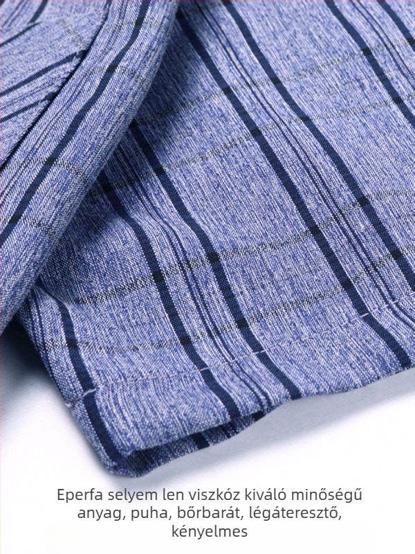 Nyári férfi rövid ujjú ing len és Mulberry Silk anyagból, kockás mintázat, zsebbel