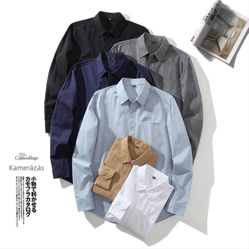 Férfi hosszú ujjú ing, rever gallér, díszített zseb, pamut