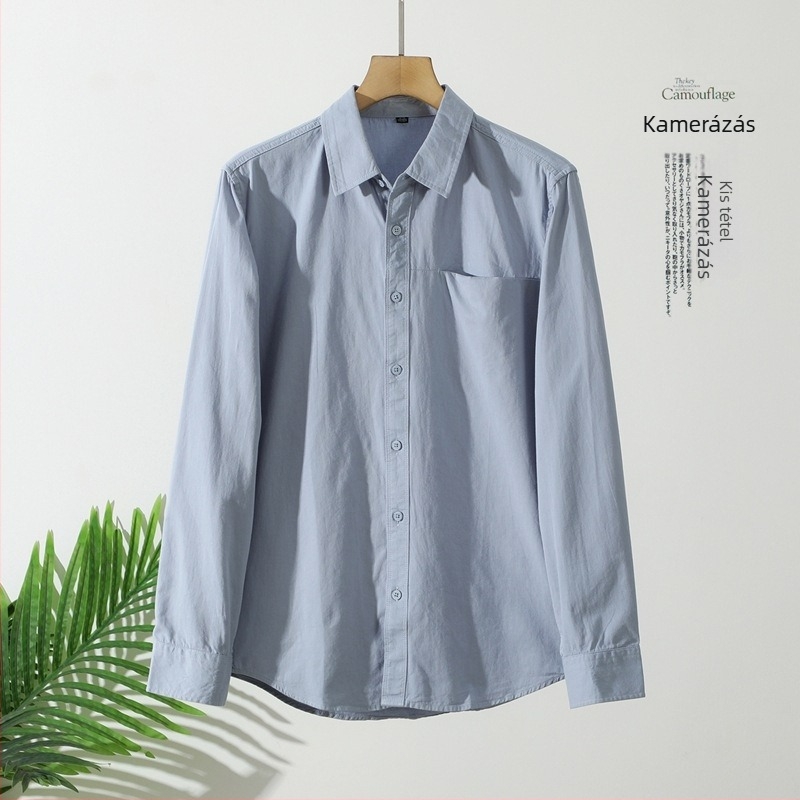 Férfi hosszú ujjú ing, rever gallér, díszített zseb, pamut