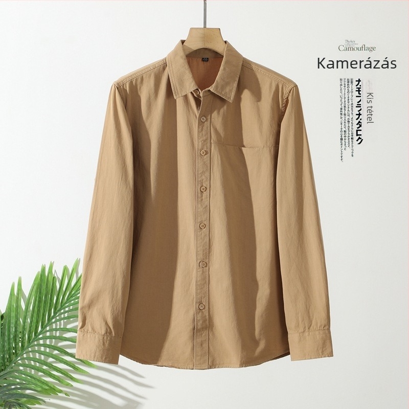 Férfi hosszú ujjú ing, rever gallér, díszített zseb, pamut