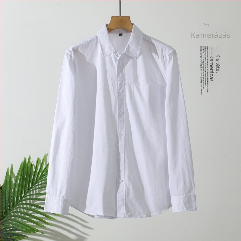 Férfi hosszú ujjú ing, rever gallér, díszített zseb, pamut