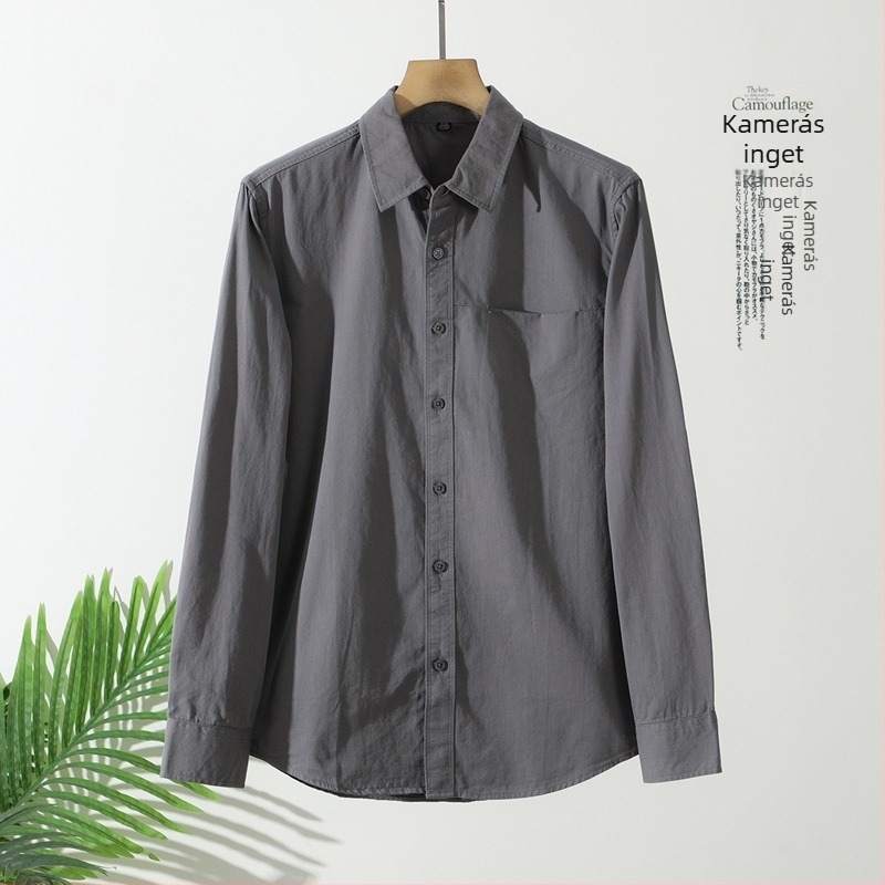 Férfi hosszú ujjú ing, rever gallér, díszített zseb, pamut