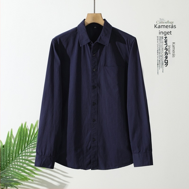 Férfi hosszú ujjú ing, rever gallér, díszített zseb, pamut