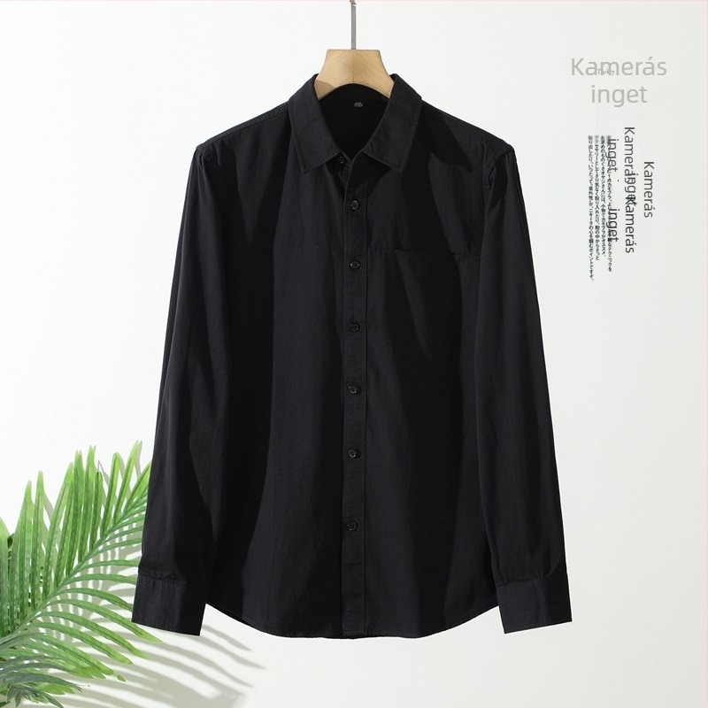 Férfi hosszú ujjú ing, rever gallér, díszített zseb, pamut