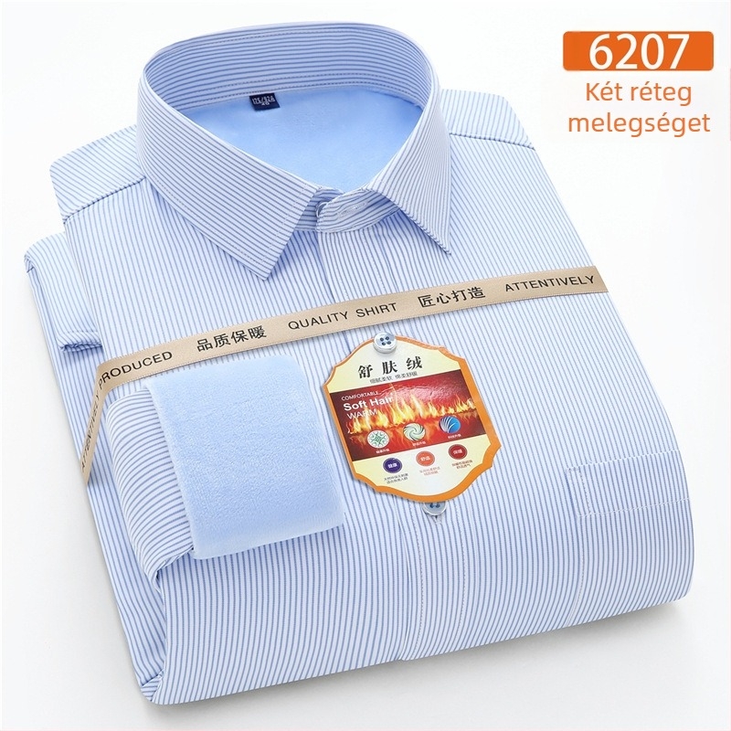 Férfi ing fleece-bevonatú, pamut anyagú, négyszögletes gallér, hosszú ujjú, zseb díszítéssel