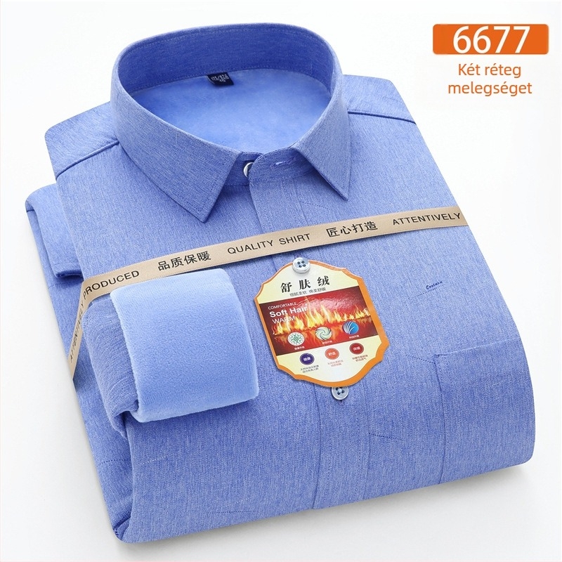 Férfi ing fleece-bevonatú, pamut anyagú, négyszögletes gallér, hosszú ujjú, zseb díszítéssel