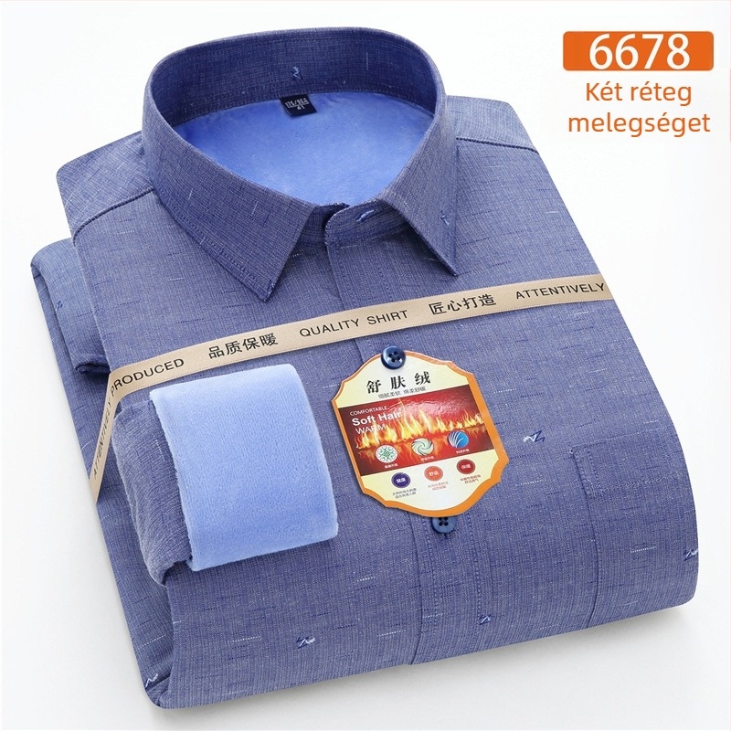 Férfi ing fleece-bevonatú, pamut anyagú, négyszögletes gallér, hosszú ujjú, zseb díszítéssel