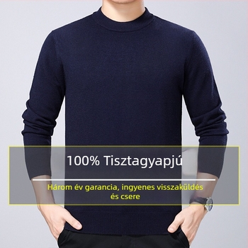 Férfiak számára készült 100%-os tiszta gyapjúból készült vastag pulóver, kerek nyakú, téli viselet