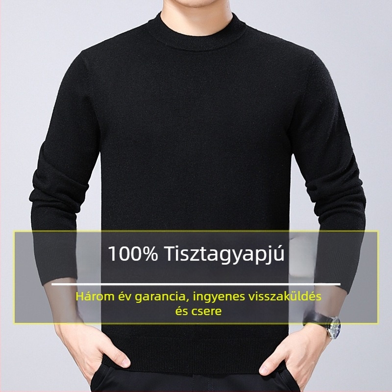 Férfiak számára készült 100%-os tiszta gyapjúból készült vastag pulóver, kerek nyakú, téli viselet