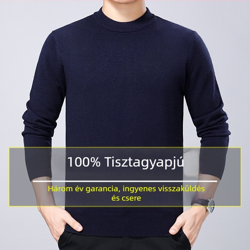 Férfiak számára készült 100%-os tiszta gyapjúból készült vastag pulóver, kerek nyakú, téli viselet